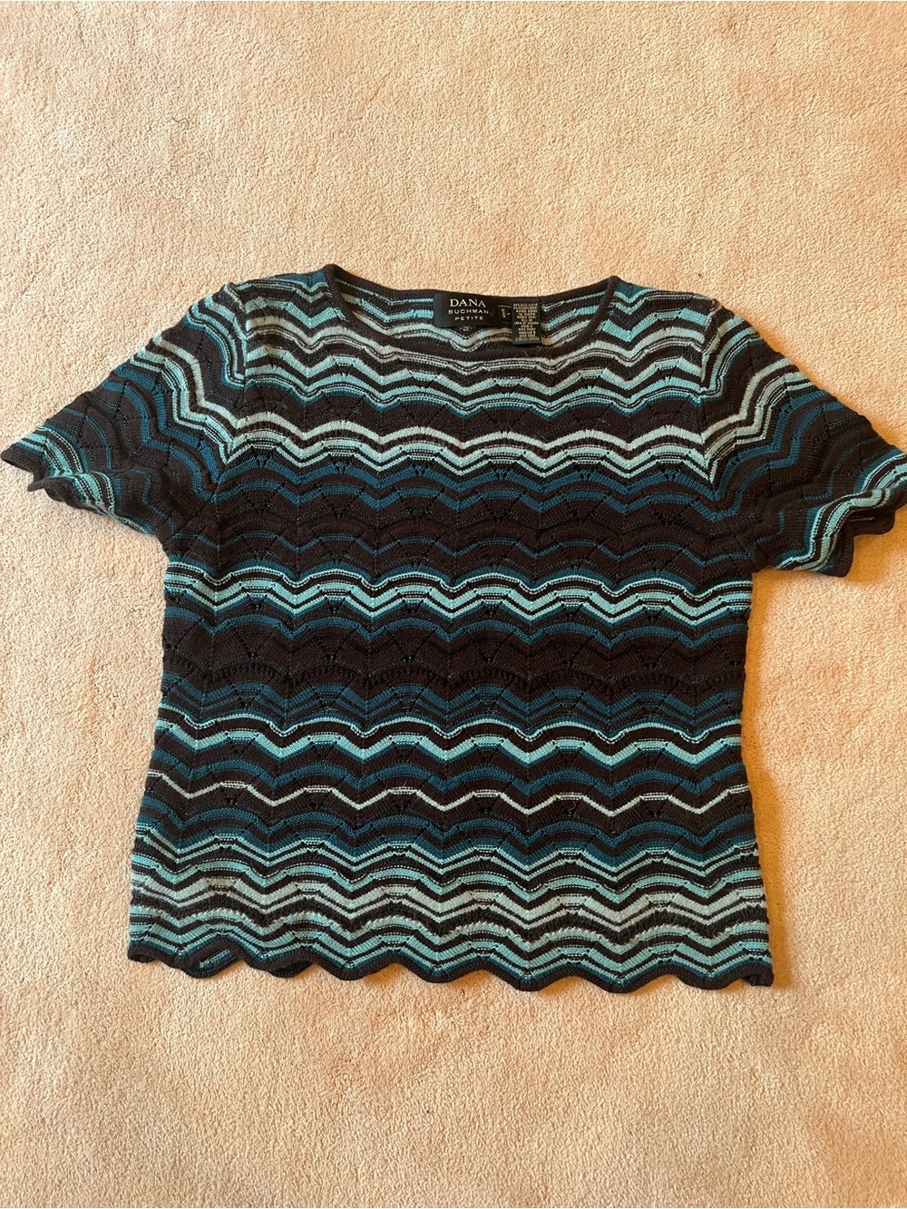 Dana Buchman Brown, Black and Teal Chevron Short-Sleeve Knit Top (Petite L)